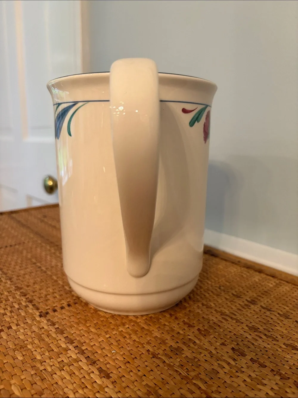 1980s Lenox ChinaStone Poppies on Blue Pitcher, Discontinued, Made in USA